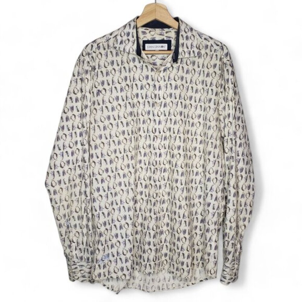 John Lennon Mens Long Sleeve Button Down Love Graphic‎ Shirt L